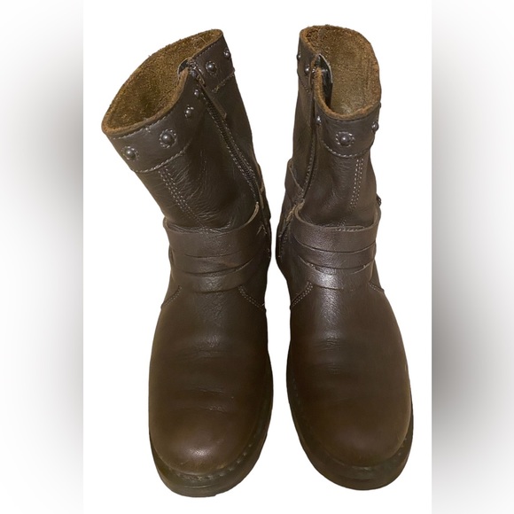 Harley Davidson Mandy Brown Black Leather Biker Slate Buckle Ankle Boots 6W - Picture 8 of 13